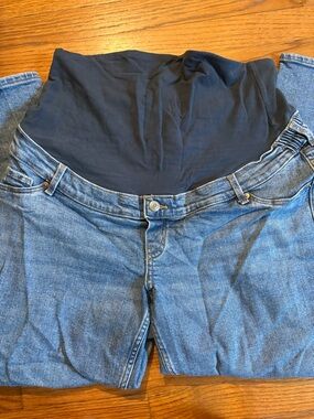 H&M Mama SIZE L Maternity Blue Denim Jeans with Blue Stretch Panel